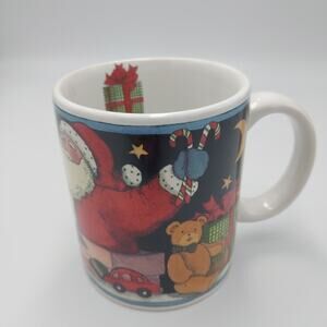 Vtg 1992 Susan Winget Discontinued Santa Toys Cat Christmas Coffee Tea Mug‎